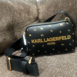 NWT Karl Lagerfeld Paris Maybelle Crossbody Bag Black/Gold MSRP $178
